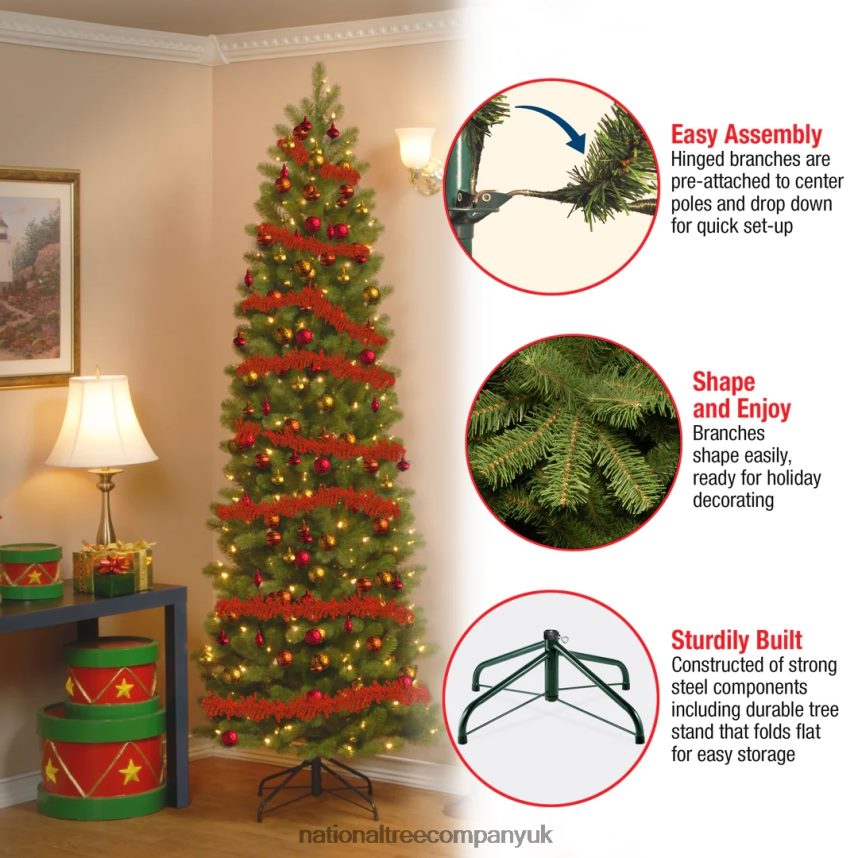 Trees | National Tree Company Pre-Lit \Feel Real\ Artificial Slim Downswept Christmas Tree Green Douglas Fir White Lights Includes Stand 9 Feet F2L4F14